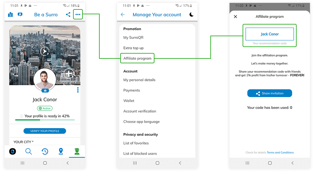 affiliate program at mobile app Surro